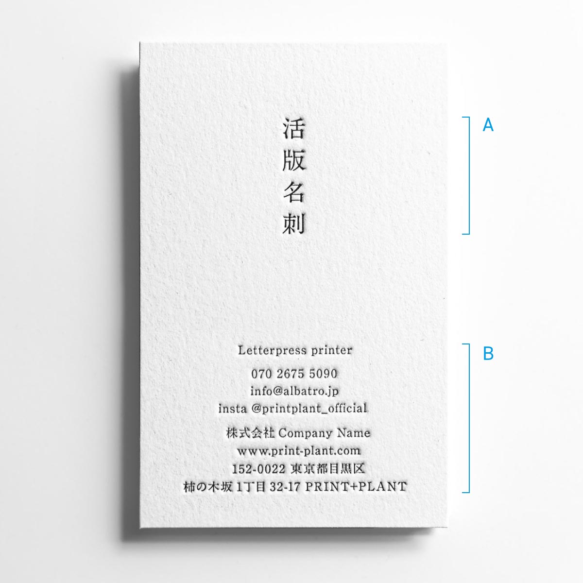 活版名刺 L1（縦型・中央）